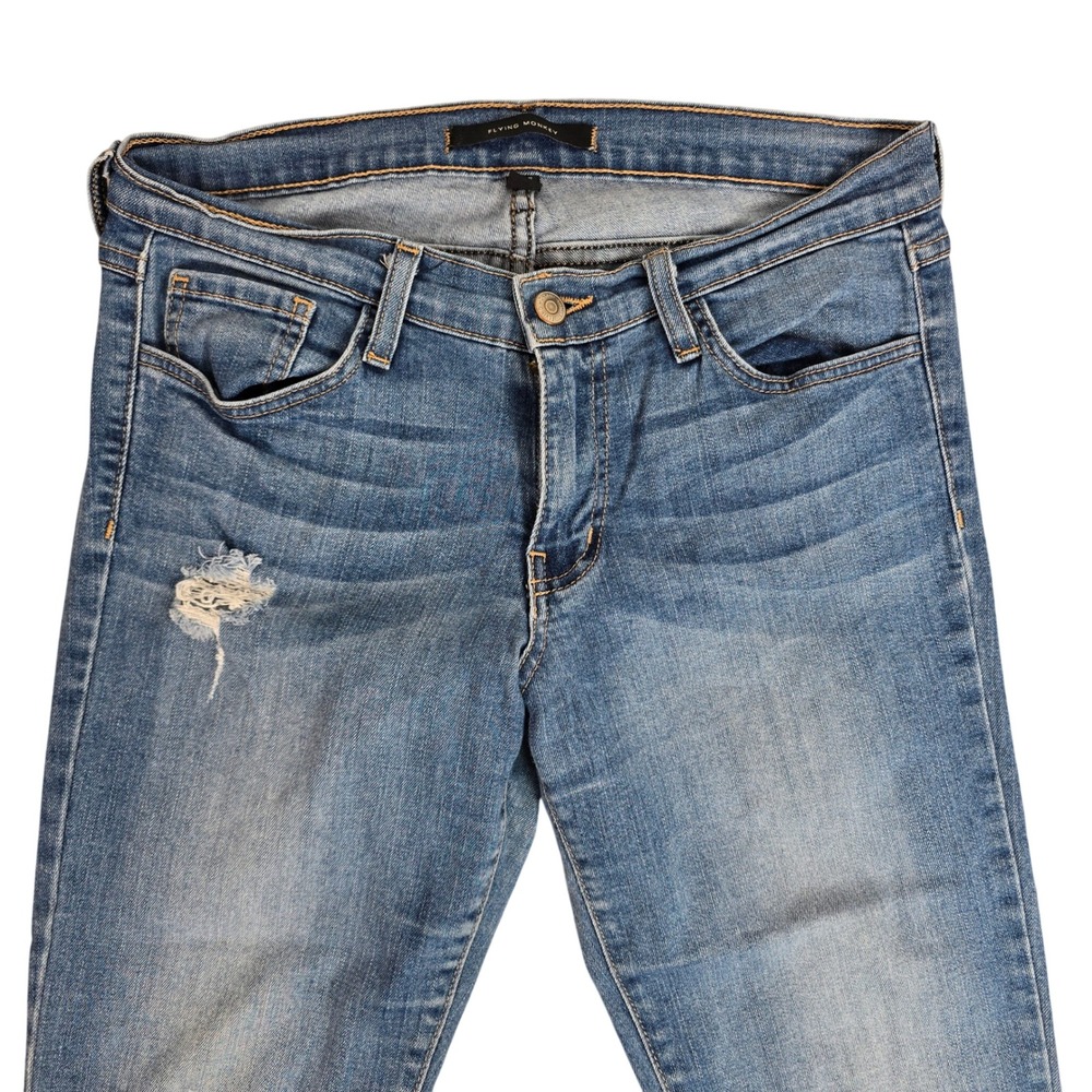 Flying Monkey Distressed Skinny Jeans Blue Medium Wash Raw Hem Size 29